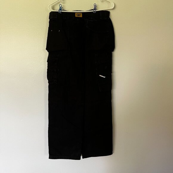 CAT Mens Black Workwear Cargo Pants With Multiple Pockets Size L Durable Cotton - Picture 11 of 13
